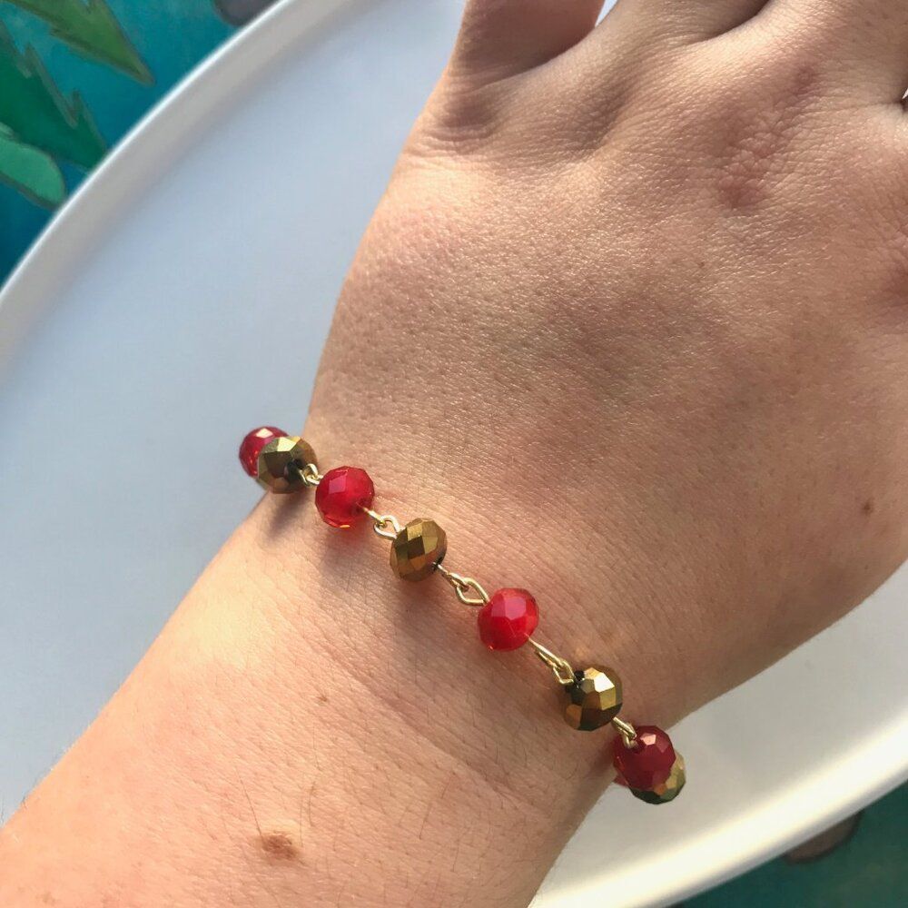 Red and Gold Rondelle Bead Bracelet